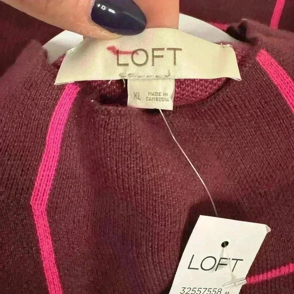 NWT Loft windowpane mock neck tunic sweater in windsor wine sz XL burgundy pink - Picture 4 of 9